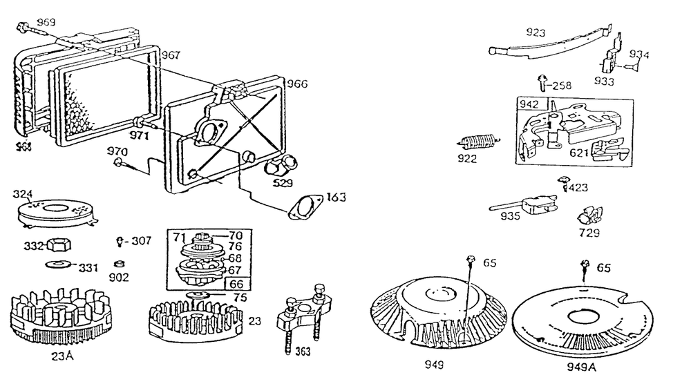 Air Cleaner,flywheels,brake Diagram and Parts List for 91708-0124-01  Briggs and Stratton Engine